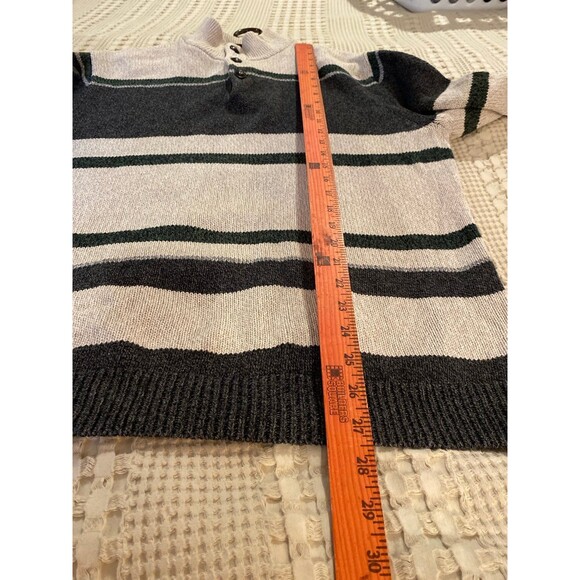 Chaps Men’s Sweater Size Large 100% Cotton Striped Heavy Knit EUC Tan & Gray - Picture 10 of 10